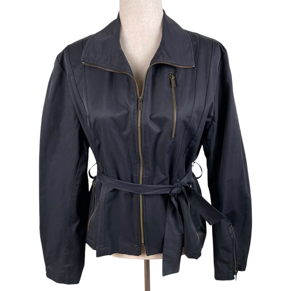 Ivan Grundahl Copenhagen Black Full Zip Moto Jacket Belted Cotton Nylon Size 42